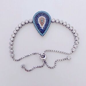 🧿925 Silver drop evileye bracelet cz and turquoise stones tennis bolo lock